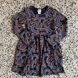 Hanna Andersson Girls Size 6-7 Rainbow Novelty Printed Dress Navy Pockets Cotton
